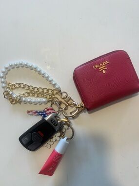Prada Vitelli Move Wallet in Pink with Added Key Ring/Wristlet/ Crossbody